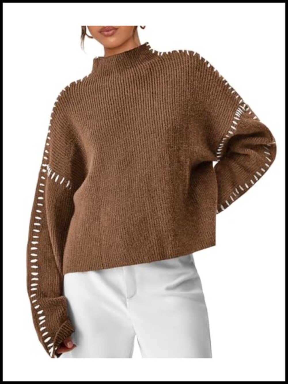 Chunky Knit Oversized Pullover Sweater Mock Neck Long Sleeve